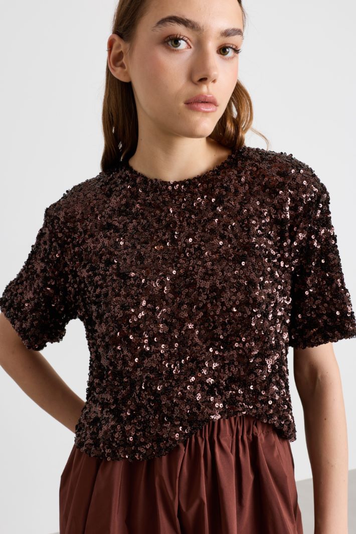 T-shirt boxy con paillettes - MARRONE - Intrend - 3
