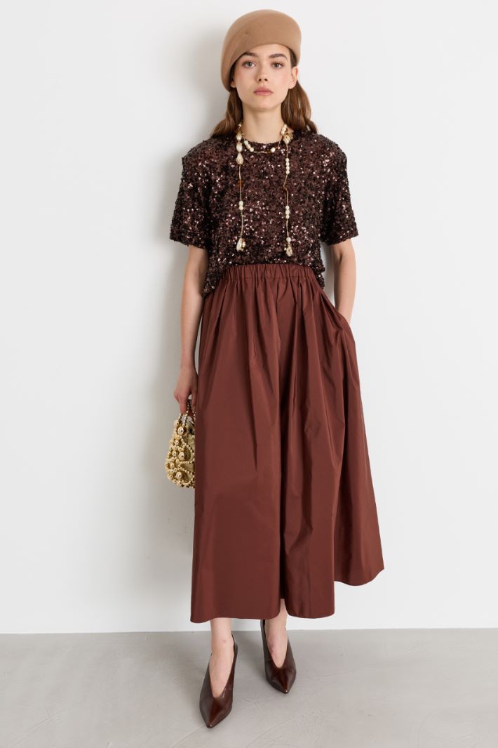T-shirt boxy con paillettes - MARRONE - Intrend
