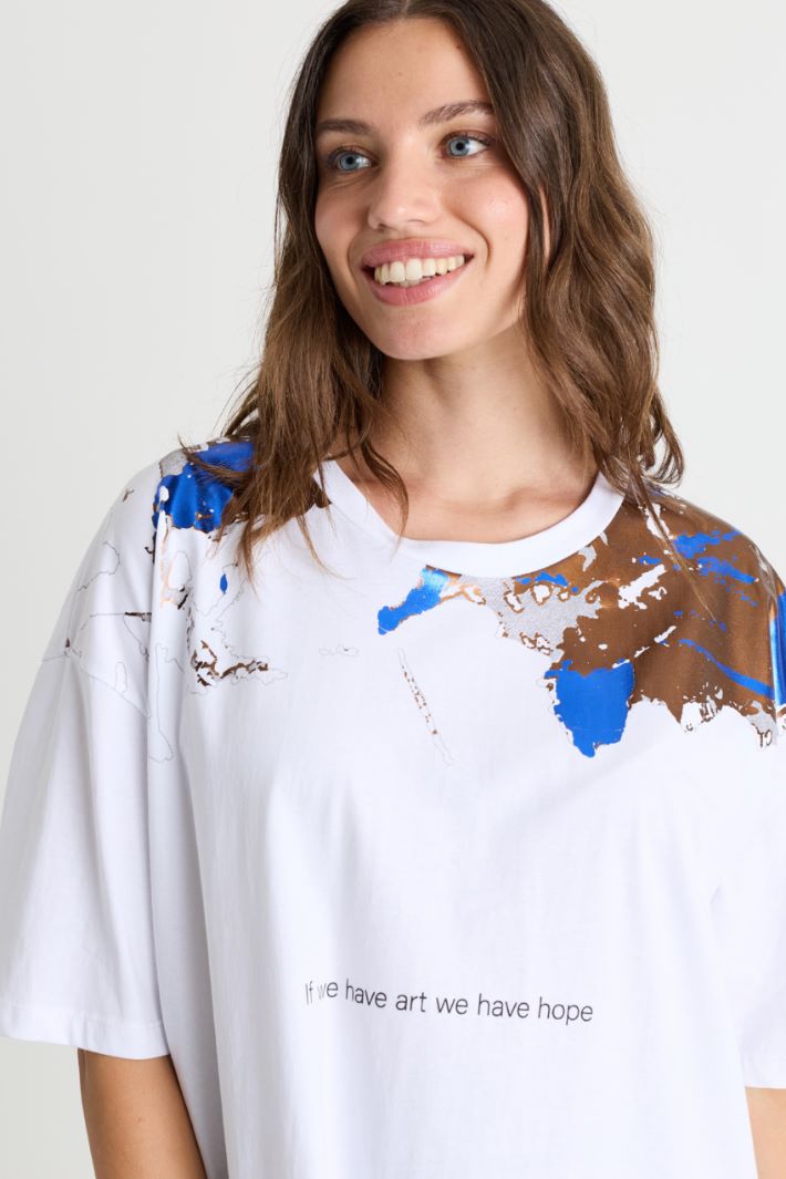Printed jersey T-shirt - WHITE BLUE BROWN - Intrend - 3