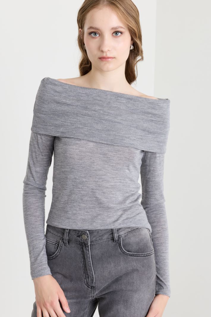 T-shirt in jersey off-shoulder - GRIGIO - Intrend - 3