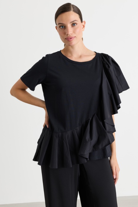 Jersey T-shirt with flounce - Intrend