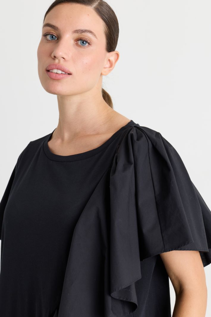 Jersey T-shirt with flounce - BLACK - Intrend - 3