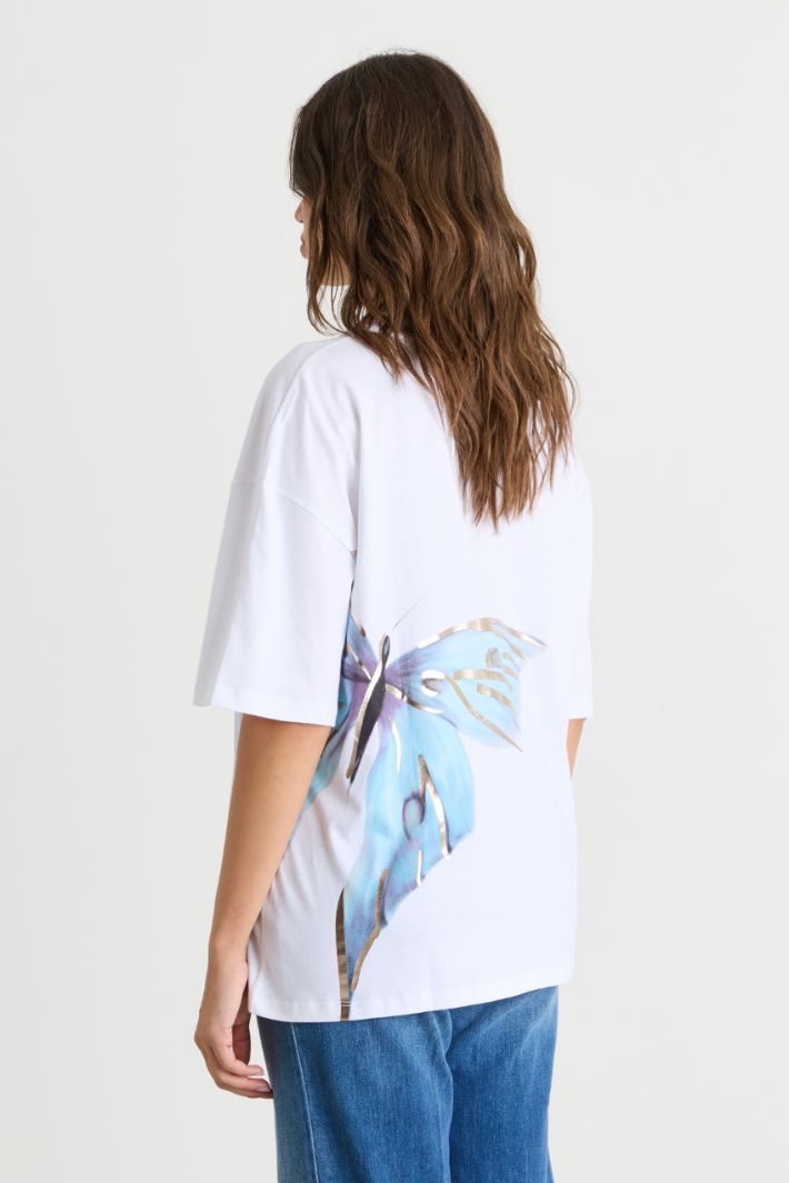 Metallic-print T-shirt - WHITE LIGHT BLUE - Intrend - 4