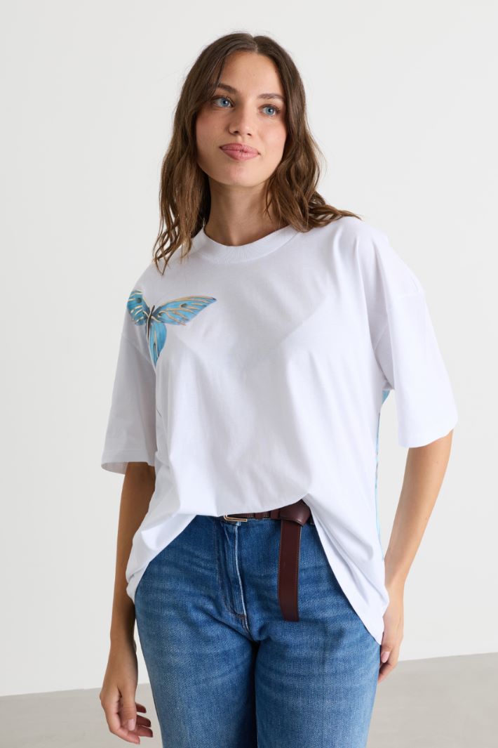 Metallic-print T-shirt - WHITE LIGHT BLUE - Intrend - 2