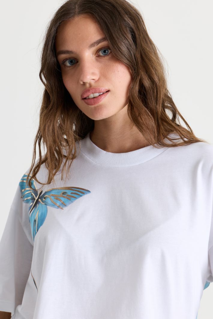 Metallic-print T-shirt - WHITE LIGHT BLUE - Intrend - 3