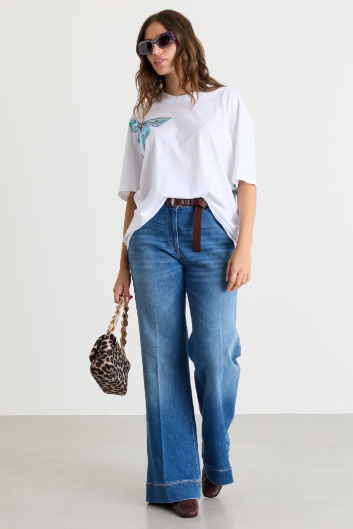 Metallic-print T-shirt - WHITE LIGHT BLUE - Intrend