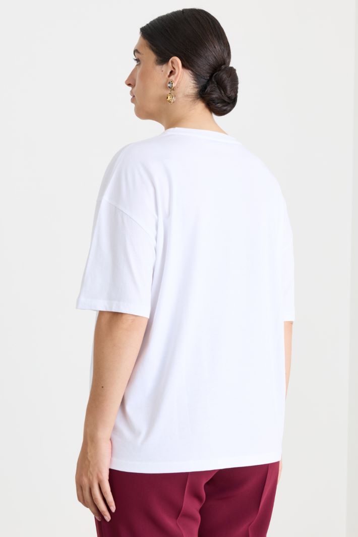 T-shirt in jersey con ricamo - BIANCO NERO - Intrend - 4