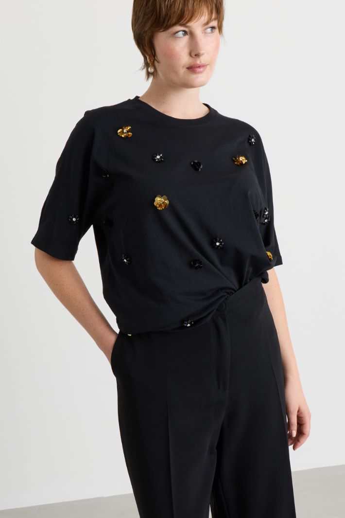 T-shirt in jersey con paillettes - NERO - Intrend - 2
