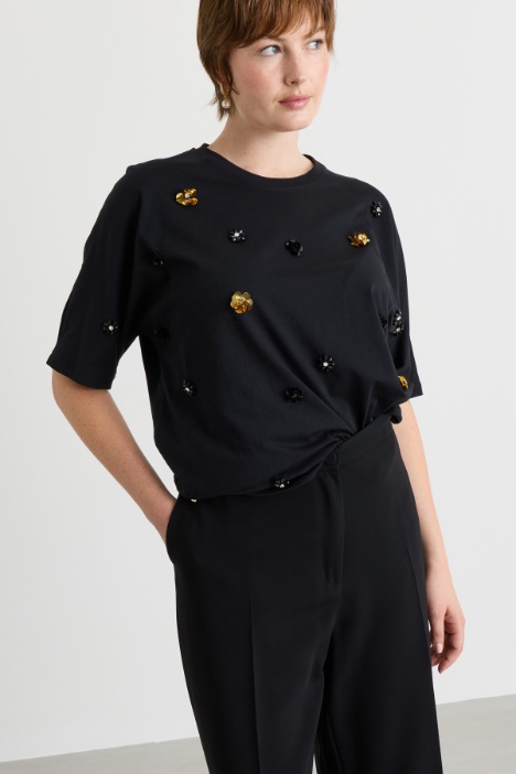 Sequin-embellished Jersey T-shirt - Intrend