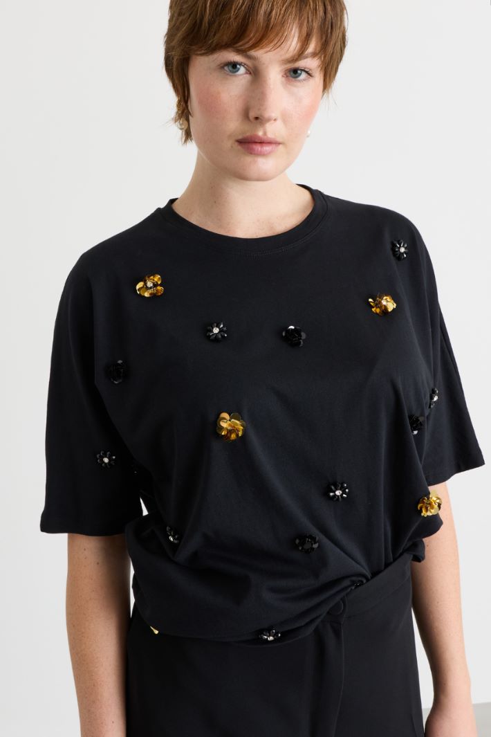 T-shirt in jersey con paillettes - NERO - Intrend - 3
