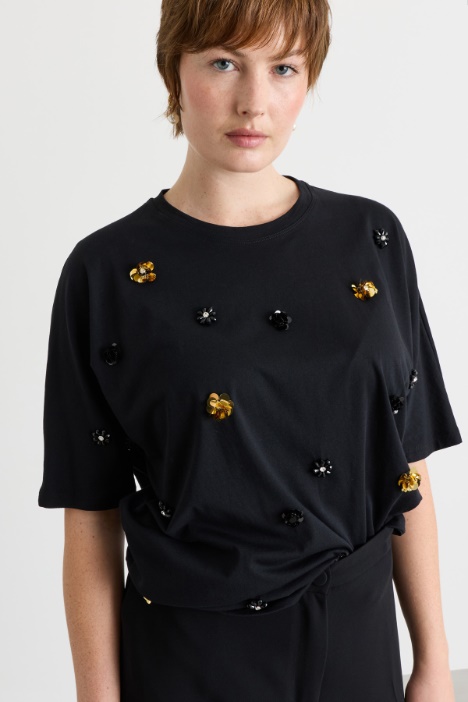 T-shirt in jersey con paillettes