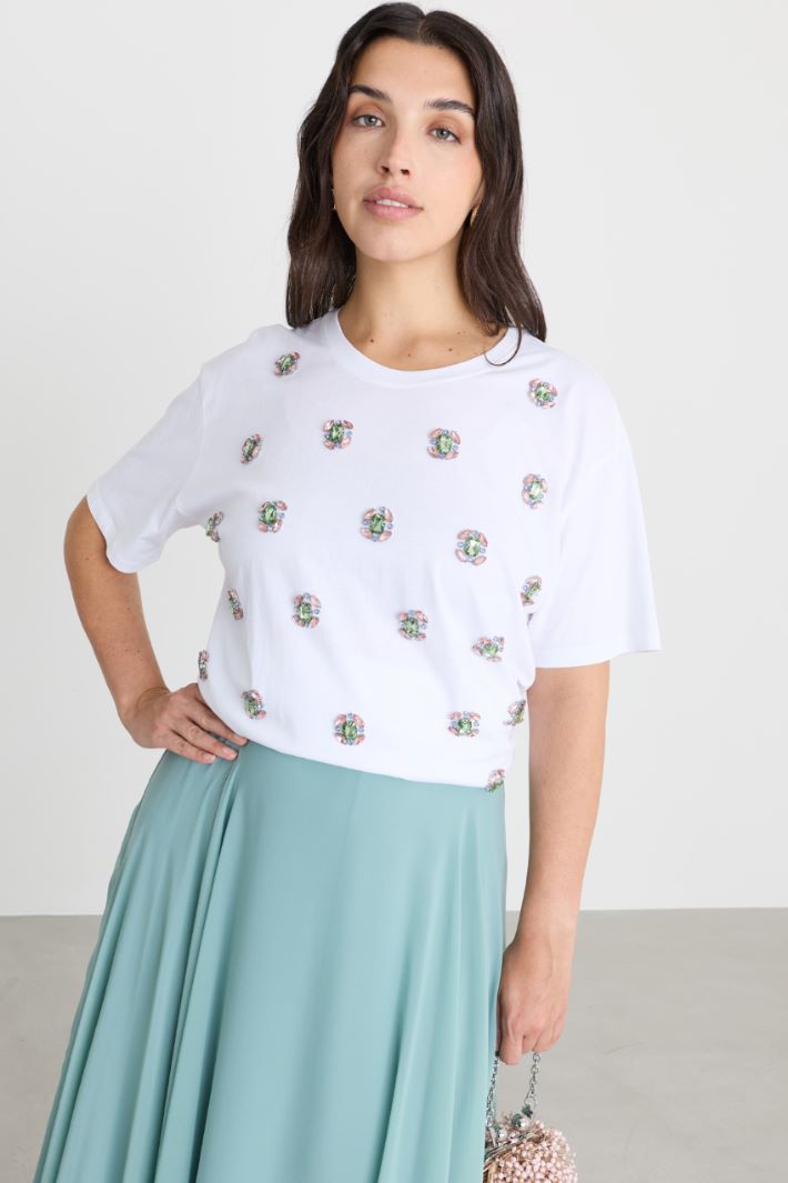 T-shirt in jersey con ricamo - BIANCO VERDE - Intrend - 2