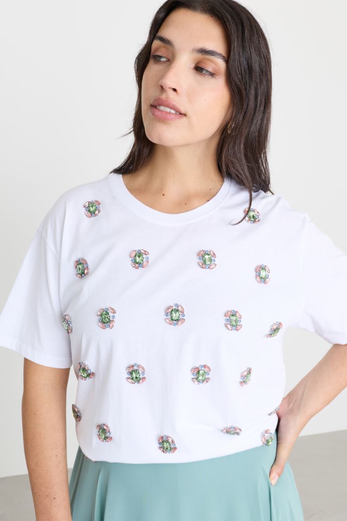 T-shirt in jersey con ricamo - BIANCO VERDE - Intrend - 3