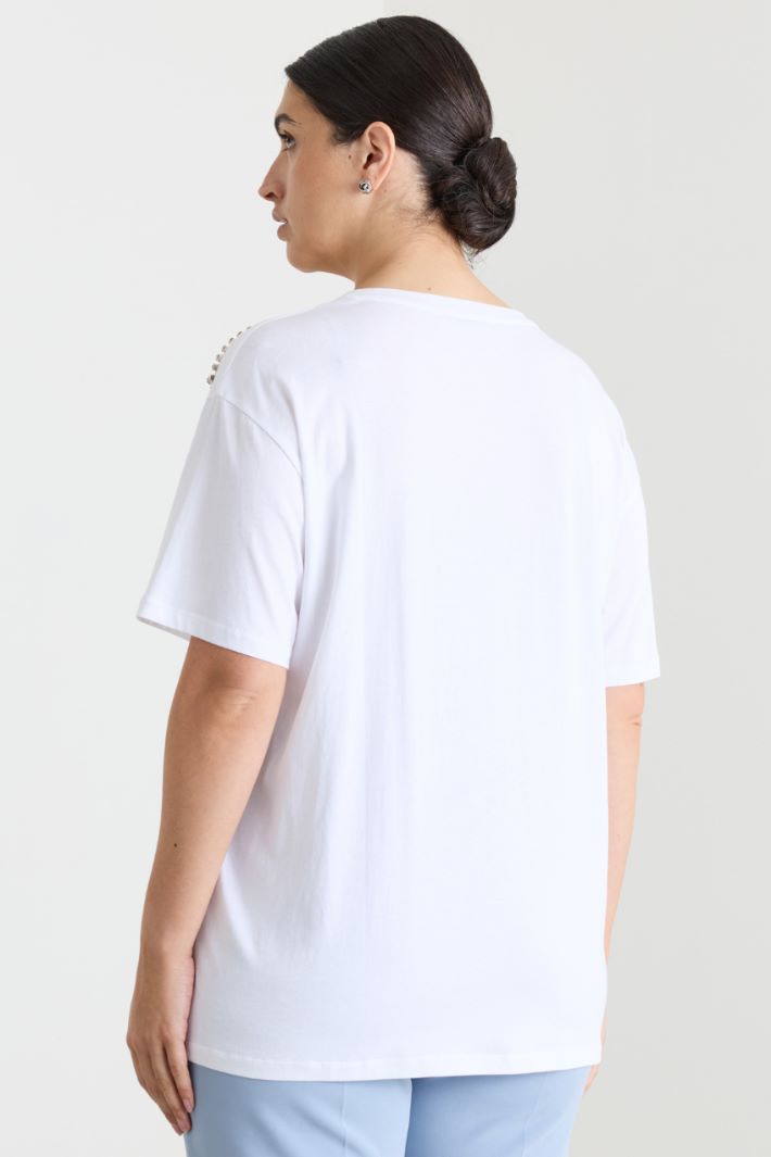 T-shirt in jersey con ricamo - BIANCO ARGENTO - Intrend - 4