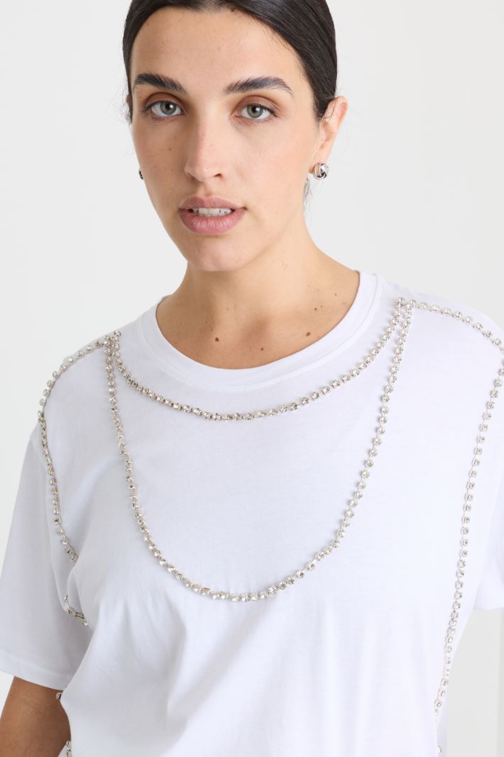 T-shirt in jersey con ricamo - BIANCO ARGENTO - Intrend - 3