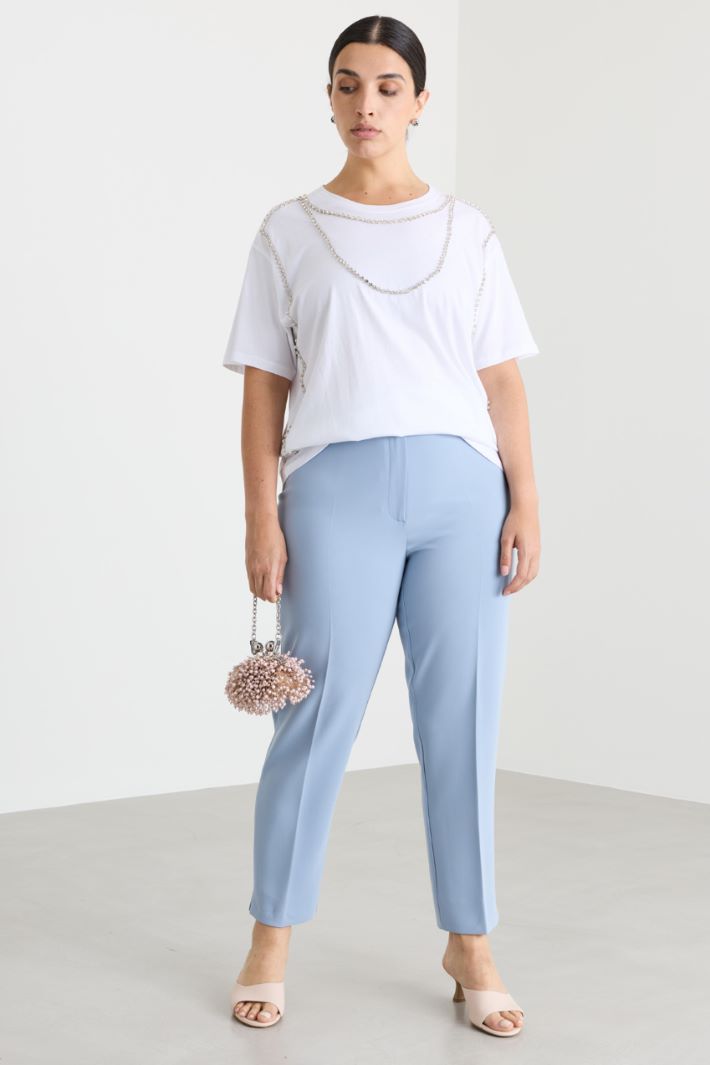 T-shirt in jersey con ricamo - BIANCO ARGENTO - Intrend