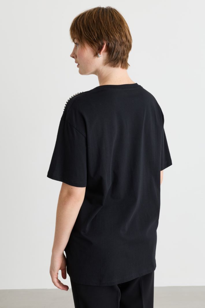 T-shirt in jersey con ricamo - NERO - Intrend - 4