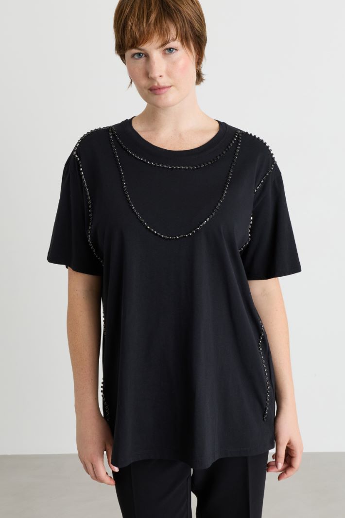 T-shirt in jersey con ricamo - NERO - Intrend - 2