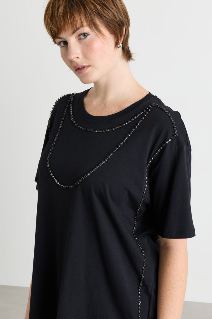 T-shirt in jersey con ricamo - NERO - Intrend - 3