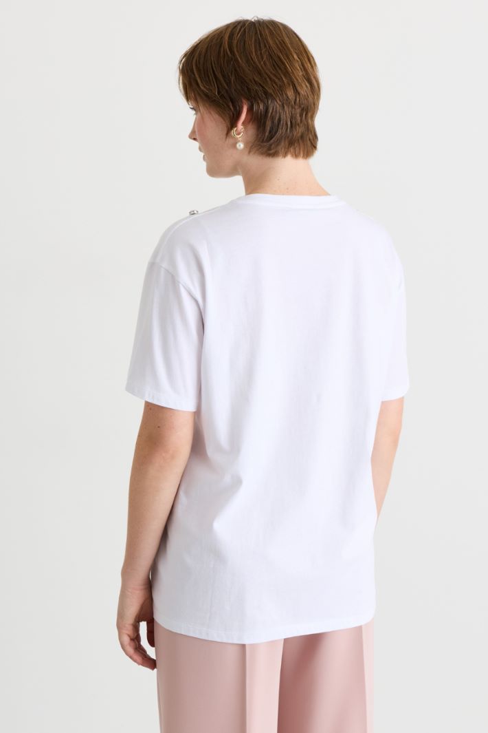 T-shirt in jersey con ricamo - BIANCO - Intrend - 4