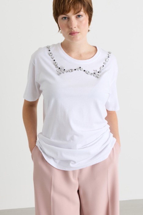 Embroidered jersey T-shirt - Intrend