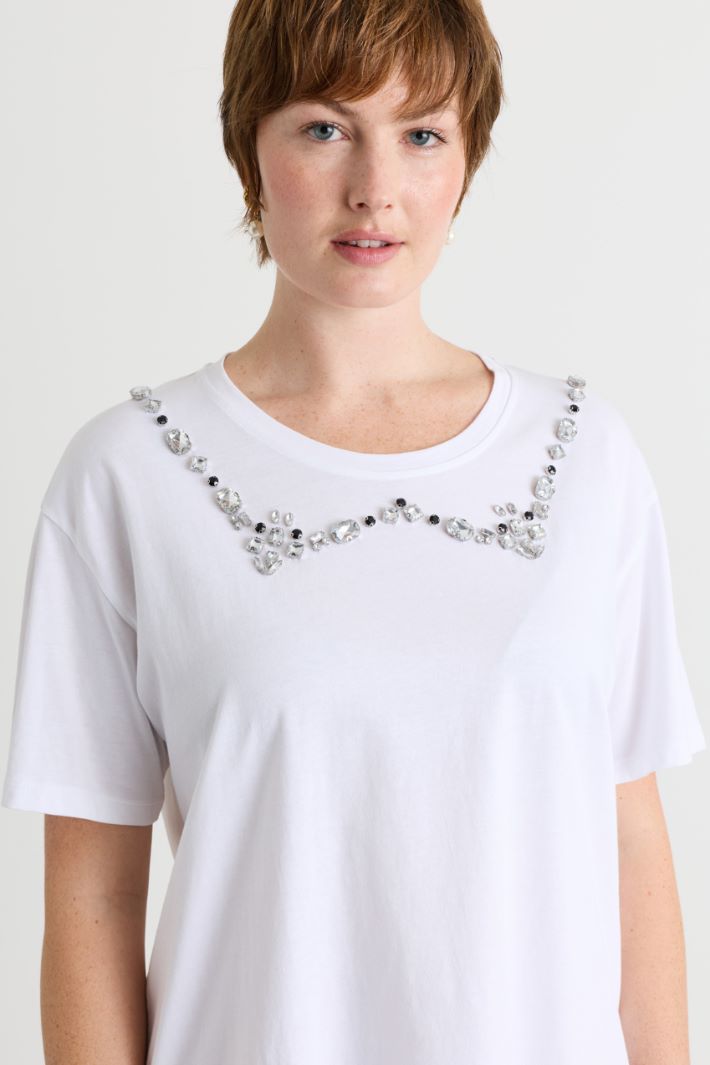 T-shirt in jersey con ricamo - BIANCO - Intrend - 3