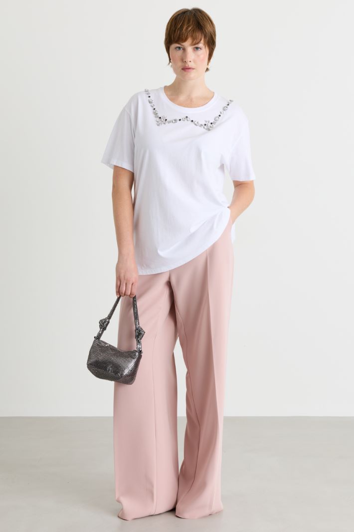 T-shirt in jersey con ricamo - BIANCO - Intrend