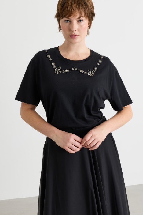 Embroidered jersey T-shirt - Intrend