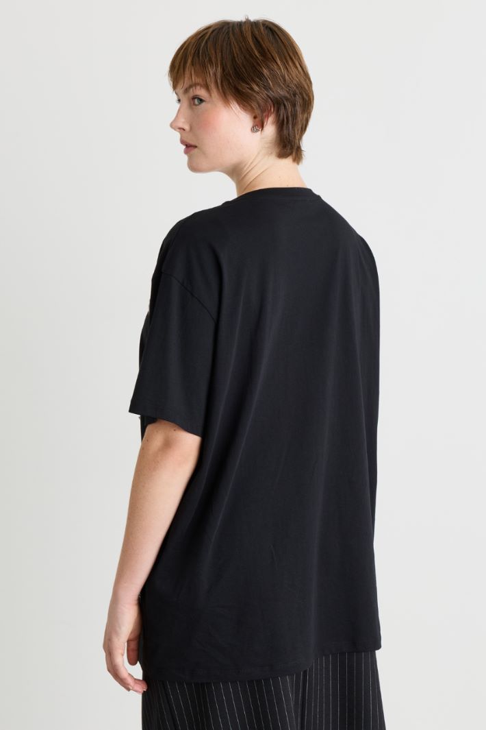 T-shirt in jersey con ricamo - NERO - Intrend - 4