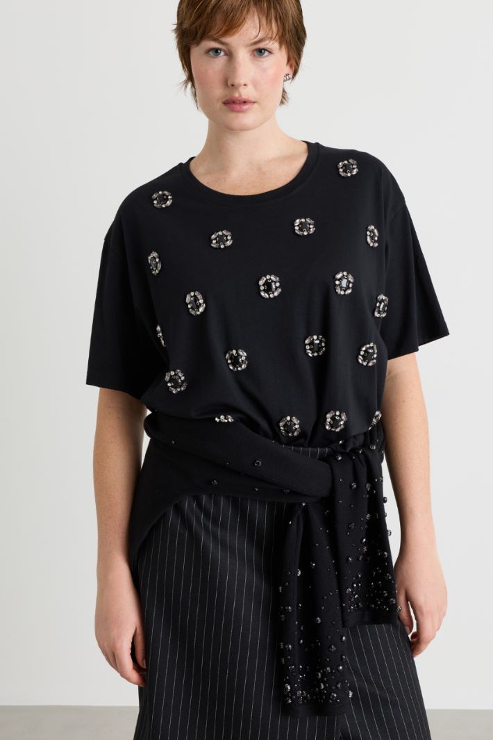 T-shirt in jersey con ricamo - NERO - Intrend - 2