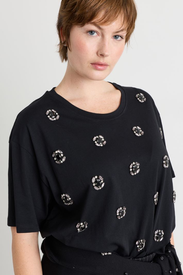T-shirt in jersey con ricamo - NERO - Intrend - 3