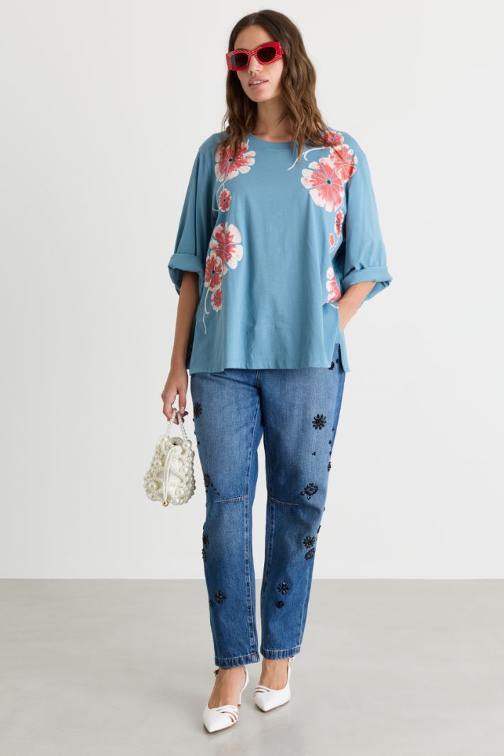 Three-quarter-sleeve T-shirt - LIGHT BLUE PINK - Intrend