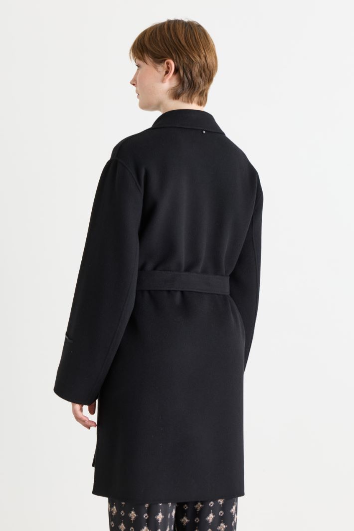 Manteau ceinturé en double tissu - NOIR - Intrend - 4