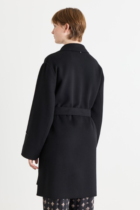 Cappotto in double di misto lana con cintura