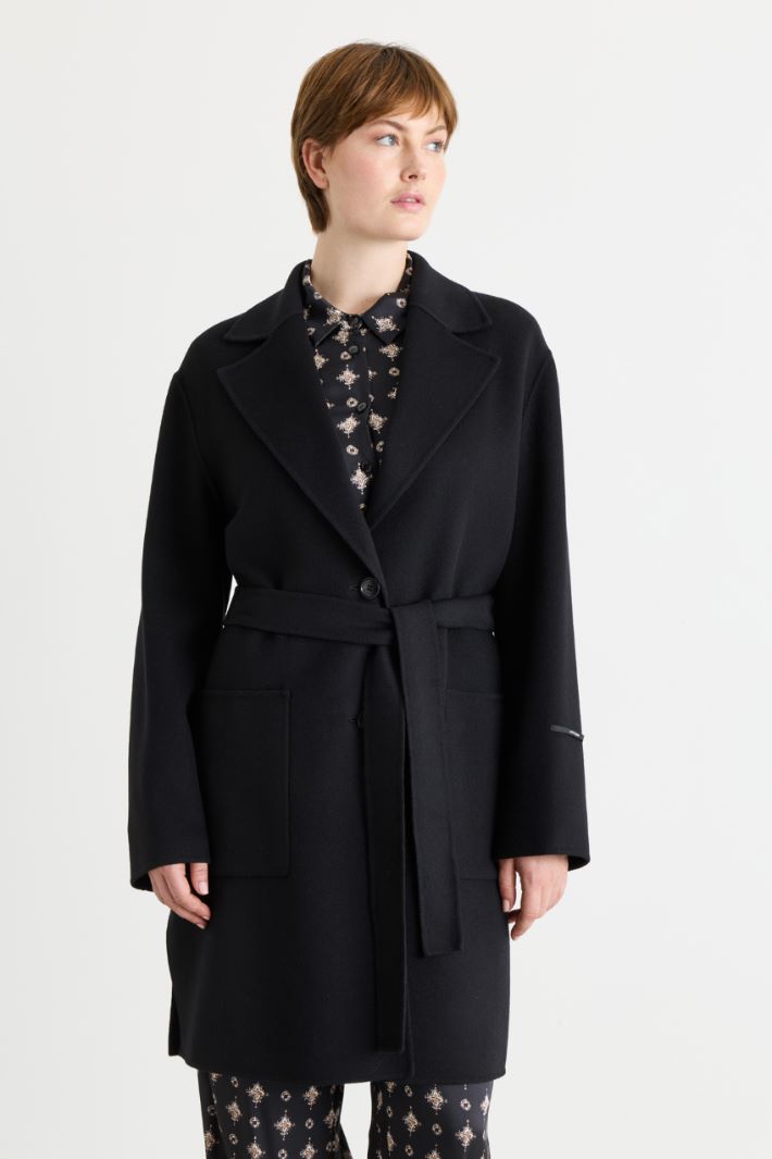 Manteau ceinturé en double tissu - NOIR - Intrend - 2