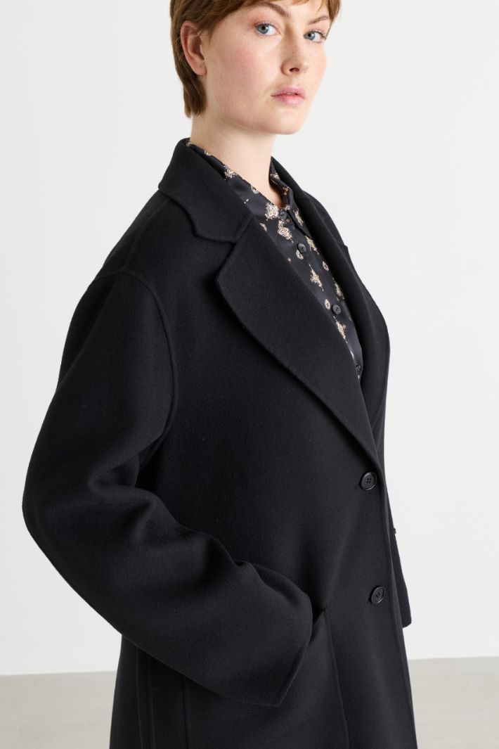 Manteau ceinturé en double tissu - NOIR - Intrend - 3