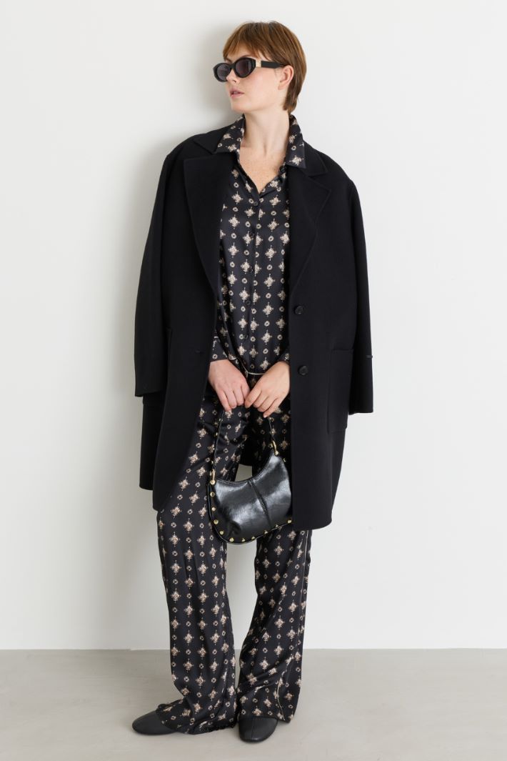 Manteau ceinturé en double tissu - NOIR - Intrend