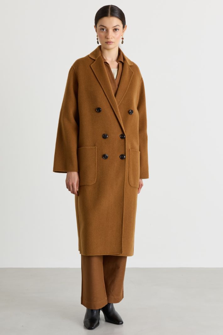 Double-sided fabric coat with oversized patch pockets - CAMEL - Intrend - 2