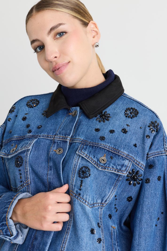 Jewel-Embellished Jacket - BLUE - Intrend - 3
