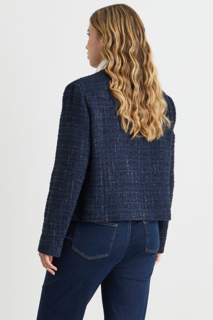Boxy jacket in basketweave - BLUE - Intrend - 4