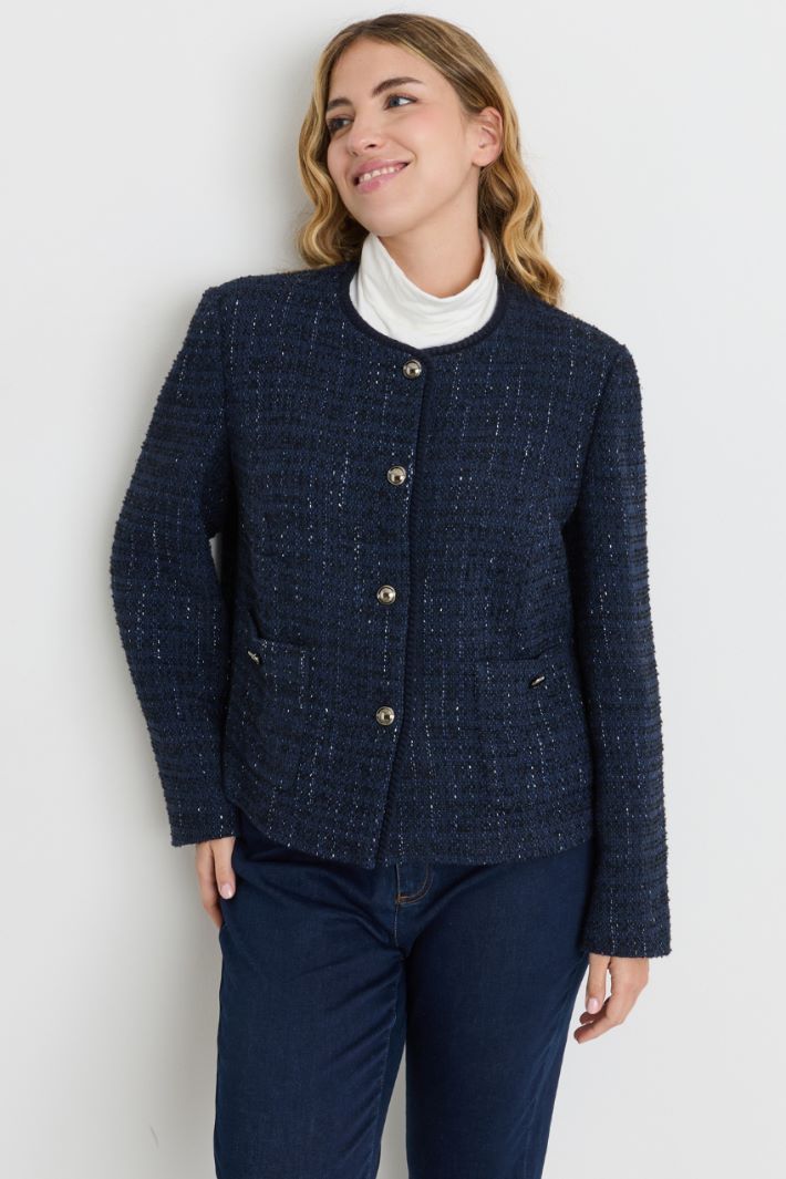 Boxy jacket in basketweave - BLUE - Intrend - 2