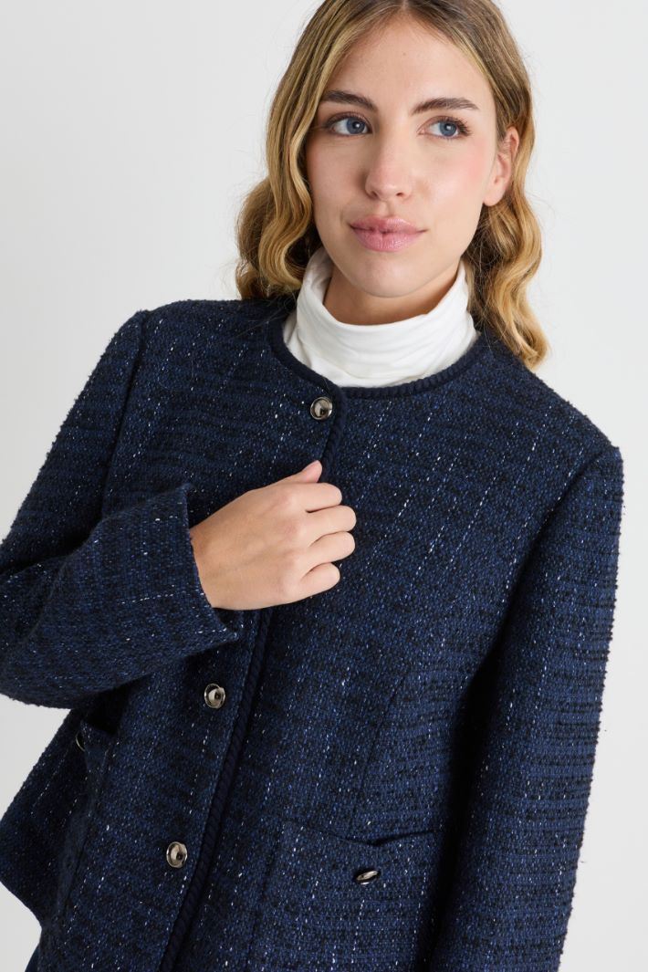 Boxy jacket in basketweave - BLUE - Intrend - 3