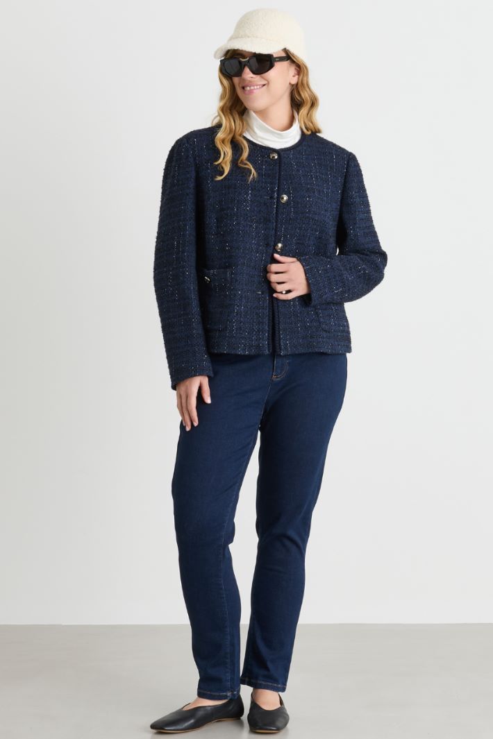Boxy jacket in basketweave - BLUE - Intrend
