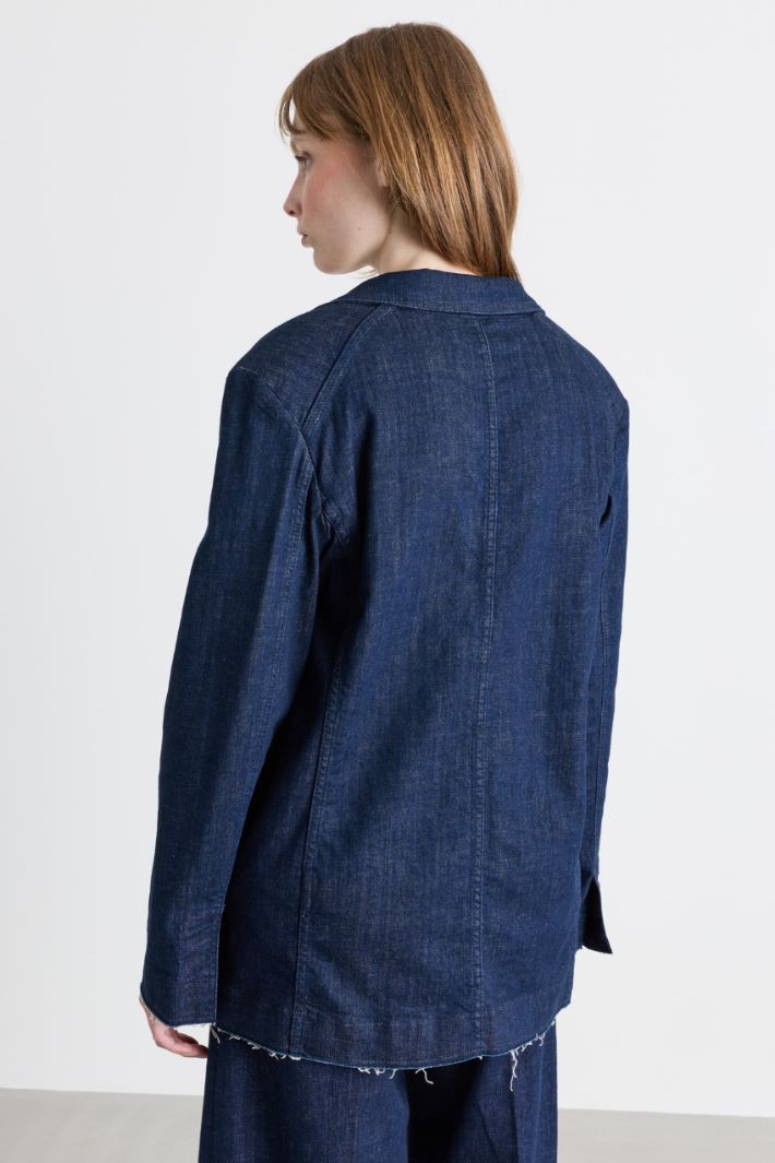 Double-breasted denim blazer - BLUE - Intrend - 4