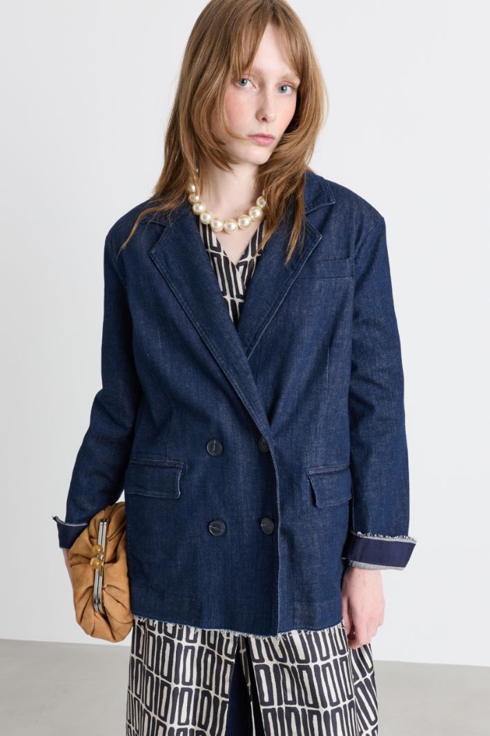 Double-breasted denim blazer - BLUE - Intrend - 2