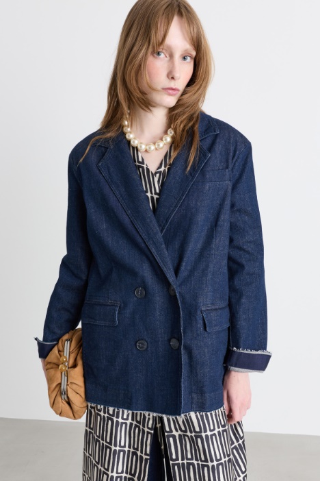 Double-breasted denim blazer - Intrend