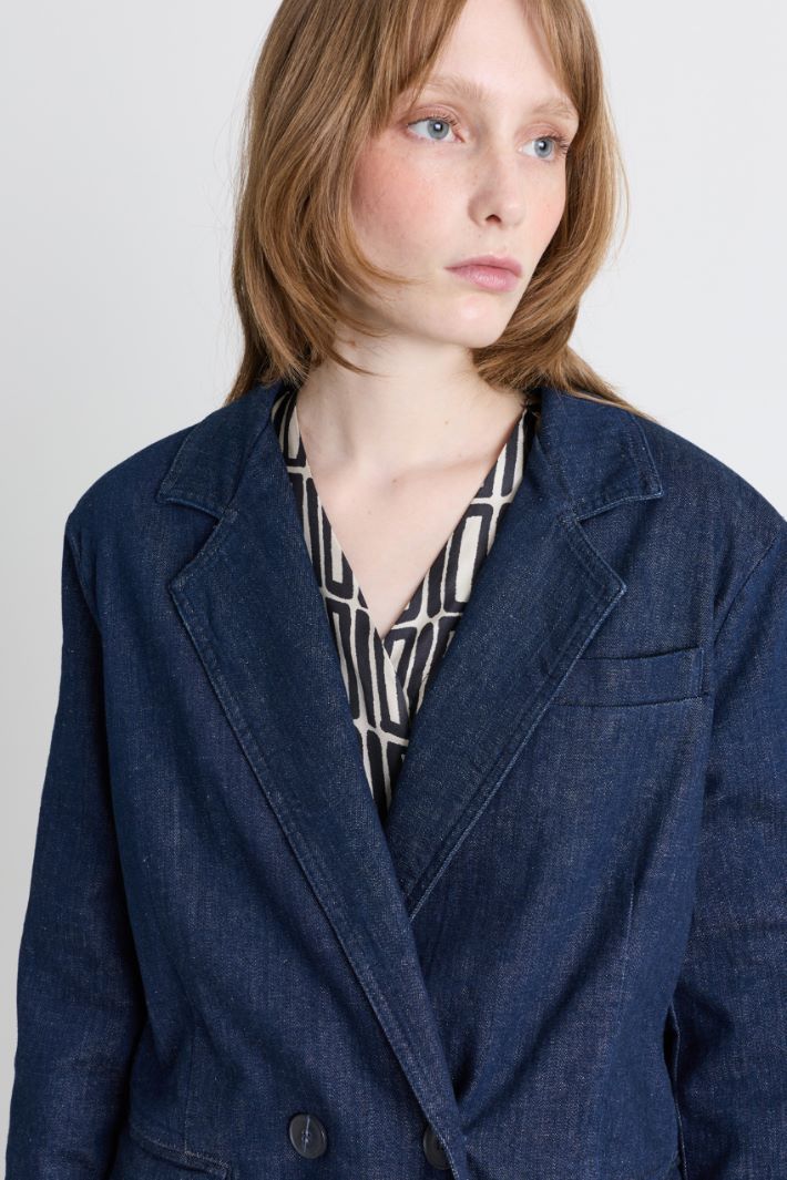 Double-breasted denim blazer - BLUE - Intrend - 3