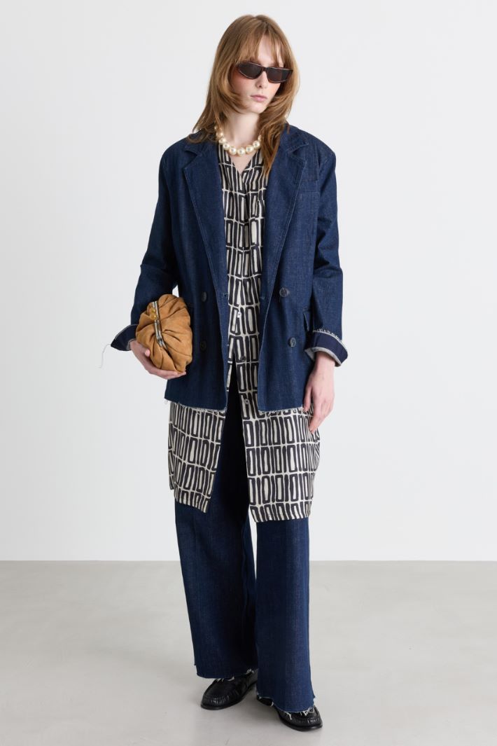 Double-breasted denim blazer - BLUE - Intrend