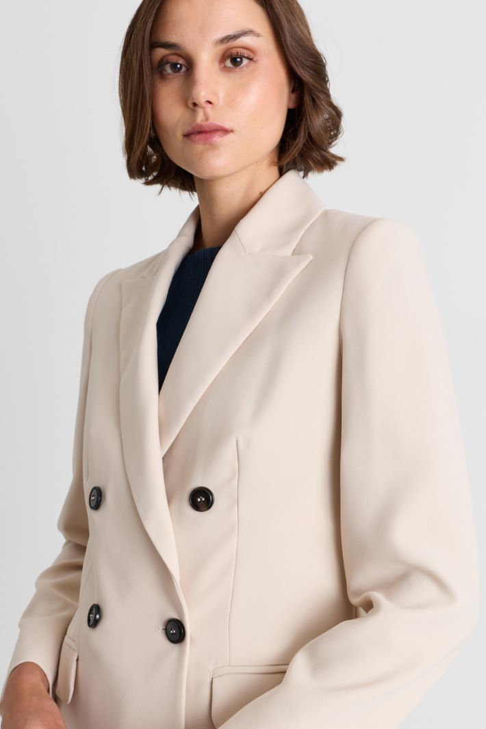 Double-breasted blazer in matt satin - BEIGE - Intrend - 3