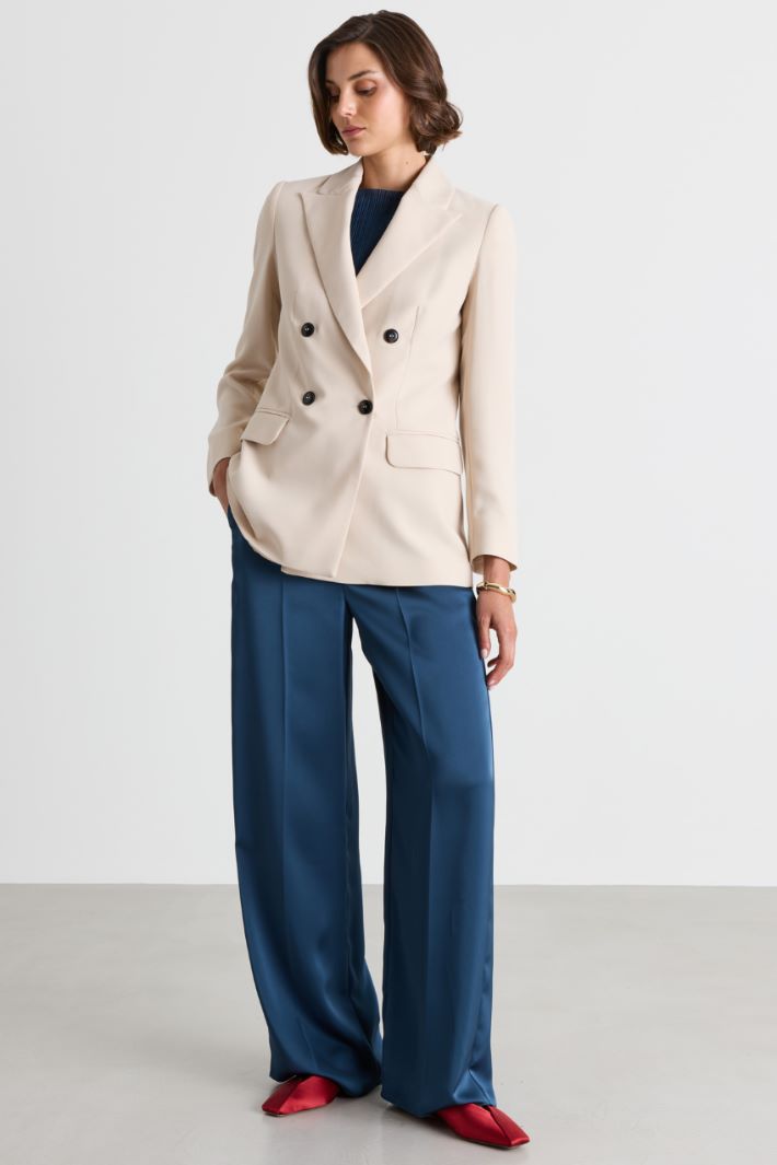 Double-breasted blazer in matt satin - BEIGE - Intrend
